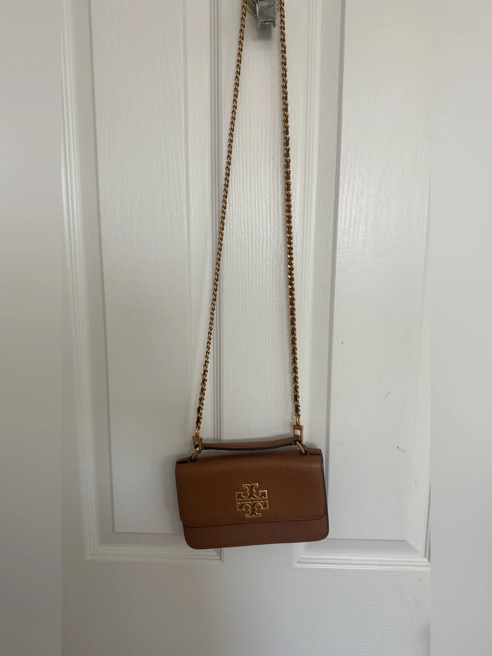Tory Burch Tan Pebbled Leather Chain Crossbody